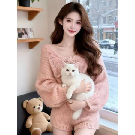 韩系一整套ootd穿搭新款温柔风巨好看麻花针织毛衣短裤两件套 服裝批發女裝批發服飾貨源