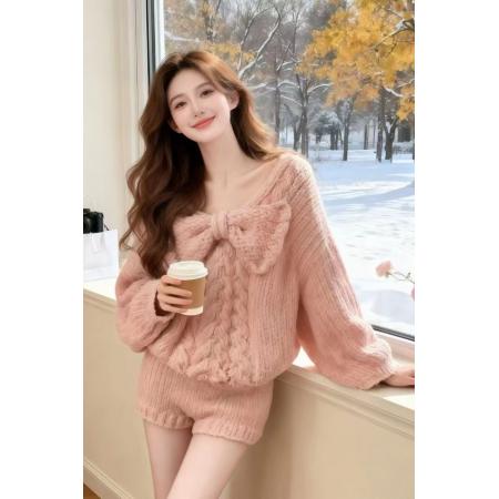 韩系一整套ootd穿搭新款温柔风巨好看麻花针织毛衣短裤两件套 服裝批發女裝批發服飾貨源