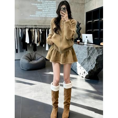 FA49934# 巨好看穿搭一整套韩系减龄小香风又酷又飒轻奢女人味毛衣短裙套装 服裝批發女裝批發服飾貨源