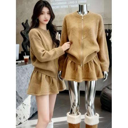 FA49934# 巨好看穿搭一整套韩系减龄小香风又酷又飒轻奢女人味毛衣短裙套装 服裝批發女裝批發服飾貨源