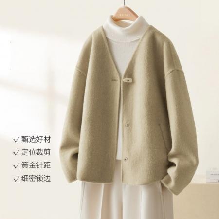 秋冬韩版短款纯色毛呢大衣高级感宽松外套上衣 服裝批發女裝批發服飾貨源