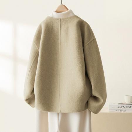 秋冬韩版短款纯色毛呢大衣高级感宽松外套上衣 服裝批發女裝批發服飾貨源