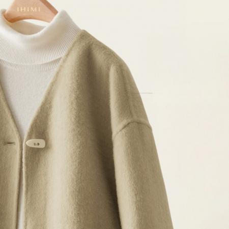 秋冬韩版短款纯色毛呢大衣高级感宽松外套上衣 服裝批發女裝批發服飾貨源