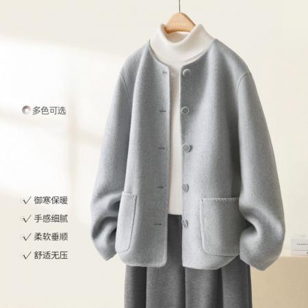 FA49940# 冬季高级感圆领慵懒落肩袖毛呢外套上衣女 服裝批發女裝批發服飾貨源