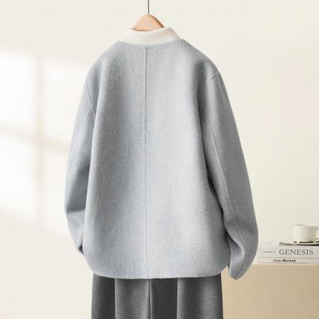 FA49940# 冬季高级感圆领慵懒落肩袖毛呢外套上衣女 服裝批發女裝批發服飾貨源