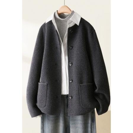 FA49940# 冬季高级感圆领慵懒落肩袖毛呢外套上衣女 服裝批發女裝批發服飾貨源