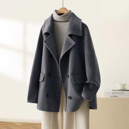 冬季新款韩版简约时尚短款小翻领简约休闲毛呢大衣外套女 服裝批發女裝批發服飾貨源