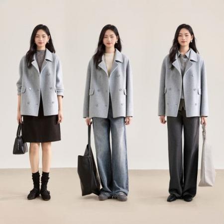 冬季新款韩版简约时尚短款小翻领简约休闲毛呢大衣外套女 服裝批發女裝批發服飾貨源