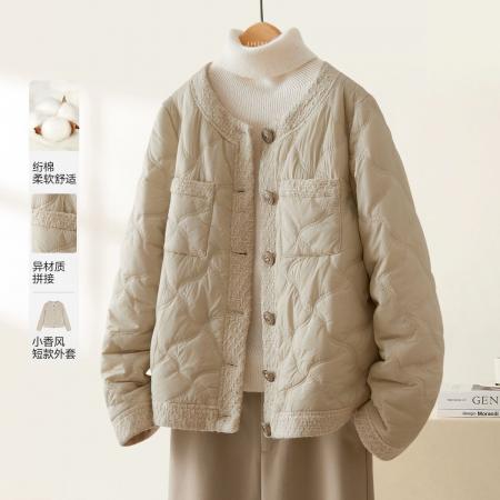 FA49943# 小香风菱形格棉衣女秋冬新款韩版时尚好看棉服夹棉短外套 服裝批發女裝批發服飾貨源