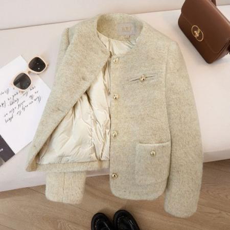 简约超好看羽绒内里小香风毛呢短外套女冬季新款通勤上衣 服裝批發女裝批發服飾貨源