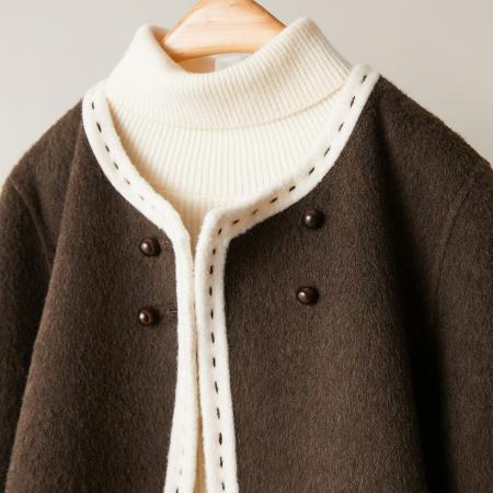 圆领短款百搭手工双面羊毛大衣秋冬新款毛呢大衣 服裝批發女裝批發服飾貨源