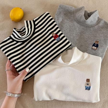 德绒儿童装高领打底衫秋冬条纹宝宝休闲弹力百搭保暖上衣T恤 童装批发宝宝服饰批发