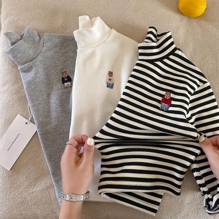 德绒儿童装高领打底衫秋冬条纹宝宝休闲弹力百搭保暖上衣T恤 童装批发宝宝服饰批发