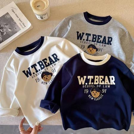 纯棉男女儿童t恤长袖立体植绒卡通中小童内搭打底衫上衣春秋 童装批发宝宝服饰批发