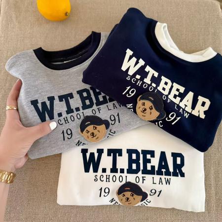 纯棉男女儿童t恤长袖立体植绒卡通中小童内搭打底衫上衣春秋 童装批发宝宝服饰批发