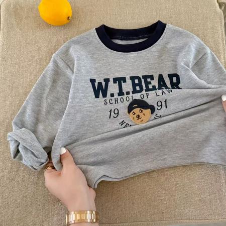 纯棉男女儿童t恤长袖立体植绒卡通中小童内搭打底衫上衣春秋 童装批发宝宝服饰批发