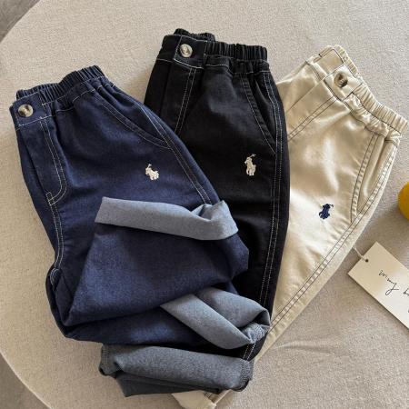 儿童装水洗牛仔裤秋冬新款男女孩潮牌刺绣洋气宽松韩版长裤子 童装批发宝宝服饰批发