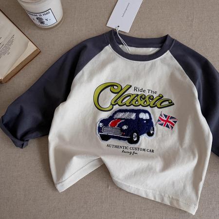 纯棉儿童装长袖T恤上衣新款撞色时尚卡通刺绣百搭打底衫春秋 童装批发宝宝服饰批发