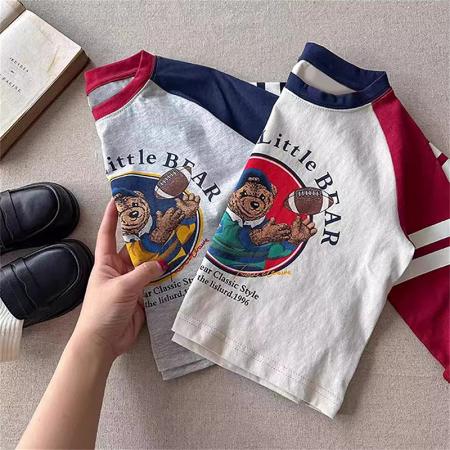 纯棉t恤长袖春秋新款百搭插肩卡通休闲男女儿童装打底衫上衣 童装批发宝宝服饰批发