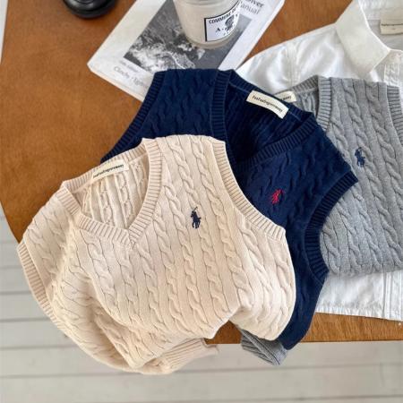 FA49959# 儿童毛线马甲春款男女童潮刺绣V领麻花马夹洋气针织毛衣背心 童装批发宝宝服饰批发