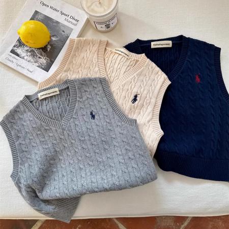 FA49959# 儿童毛线马甲春款男女童潮刺绣V领麻花马夹洋气针织毛衣背心 童装批发宝宝服饰批发