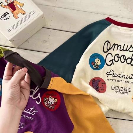 100%纯棉男女童长袖t恤打底衫春秋新款儿童卡通拼接圆领上衣 童装批发宝宝服饰批发