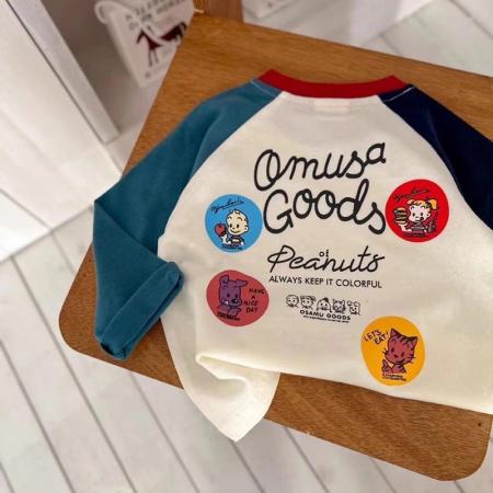 100%纯棉男女童长袖t恤打底衫春秋新款儿童卡通拼接圆领上衣 童装批发宝宝服饰批发