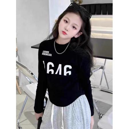 FA49964# 女童短款长袖T恤纯棉春秋中大儿童内搭网红洋气修身上衣打底衫潮 童装批发宝宝服饰批发