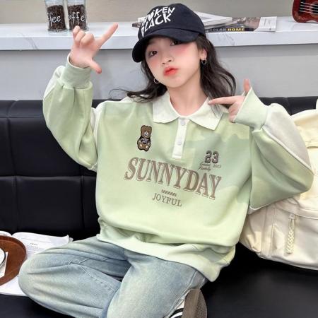 FA49975# 女童秋季Polo领卫衣春秋季新款中大童网红女孩宽松百搭套头卫衣潮 童装批发宝宝服饰批发