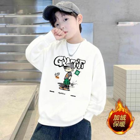儿童男童新款圆领加绒卫衣秋冬中大童男孩韩版长袖套头上衣 童装批发宝宝服饰批发