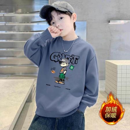 儿童男童新款圆领加绒卫衣秋冬中大童男孩韩版长袖套头上衣 童装批发宝宝服饰批发