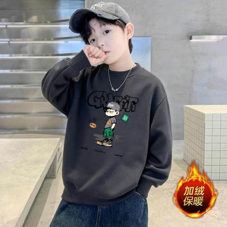 儿童男童新款圆领加绒卫衣秋冬中大童男孩韩版长袖套头上衣 童装批发宝宝服饰批发