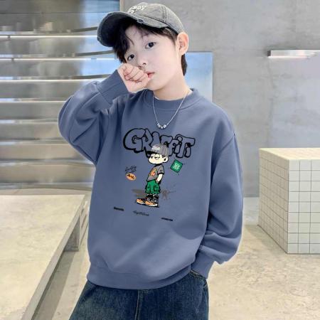 儿童男童新款圆领加绒卫衣秋冬中大童男孩韩版长袖套头上衣 童装批发宝宝服饰批发