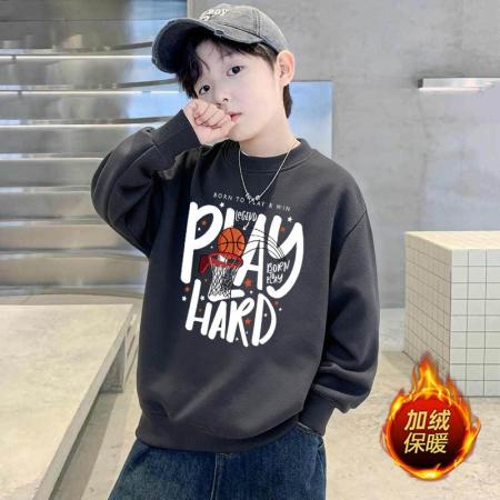 儿童男童新款圆领加绒卫衣秋冬中...