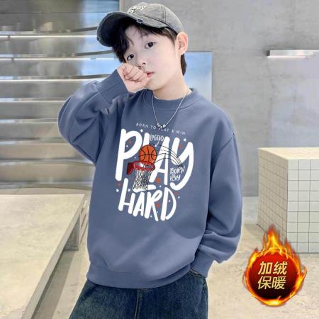 儿童男童新款圆领加绒卫衣秋冬中大童男孩韩版长袖套头上衣 童装批发宝宝服饰批发