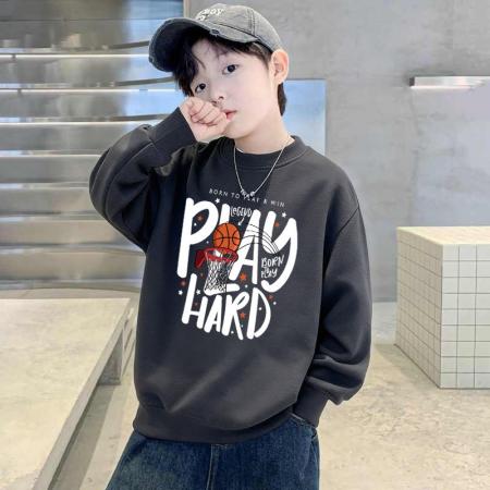 儿童男童新款圆领加绒卫衣秋冬中大童男孩韩版长袖套头上衣 童装批发宝宝服饰批发