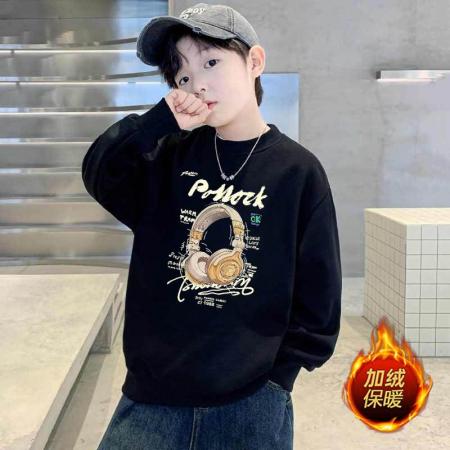 儿童男童新款圆领加绒卫衣秋冬中大童男孩韩版长袖套头上衣 童装批发宝宝服饰批发