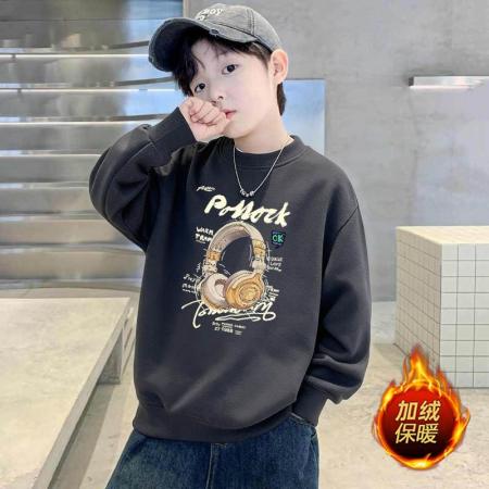 儿童男童新款圆领加绒卫衣秋冬中大童男孩韩版长袖套头上衣 童装批发宝宝服饰批发