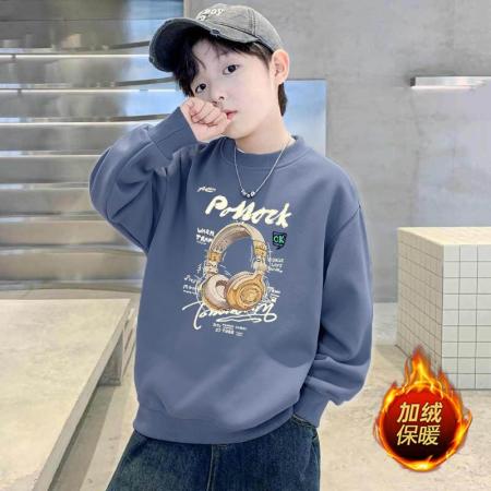 儿童男童新款圆领加绒卫衣秋冬中大童男孩韩版长袖套头上衣 童装批发宝宝服饰批发