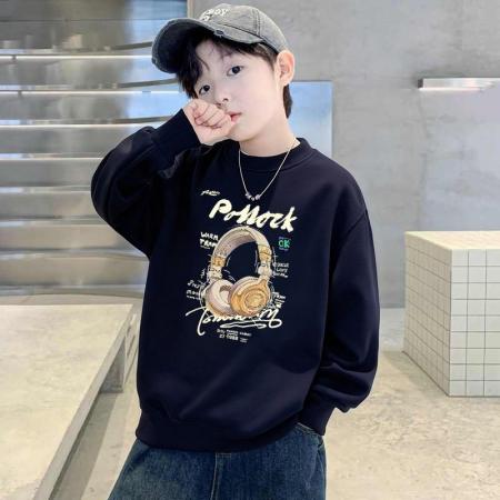 儿童男童新款圆领加绒卫衣秋冬中大童男孩韩版长袖套头上衣 童装批发宝宝服饰批发