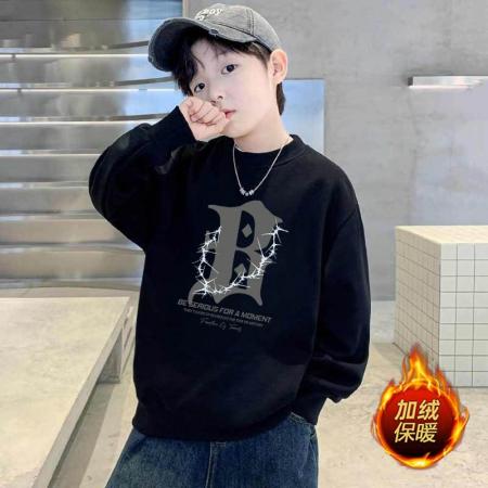 儿童男童新款圆领加绒卫衣秋冬中大童男孩韩版长袖套头上衣 童装批发宝宝服饰批发