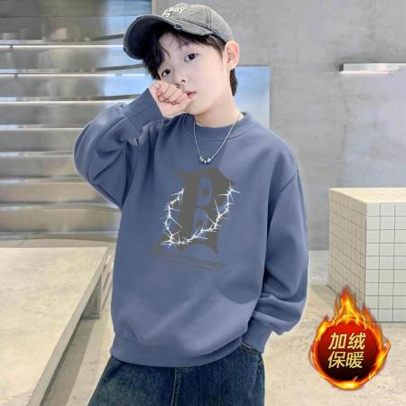 儿童男童新款圆领加绒卫衣秋冬中大童男孩韩版长袖套头上衣 童装批发宝宝服饰批发