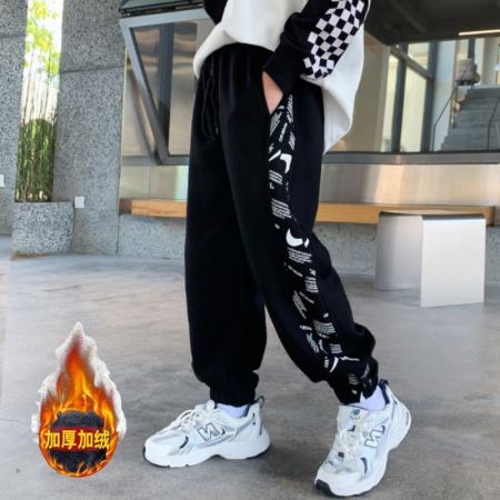 男童加绒裤子冬装新款儿童一体绒加厚中大童帅气束脚运动长裤 童装批发宝宝服饰批发