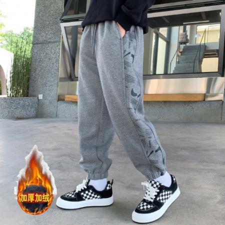 男童加绒裤子冬装新款儿童一体绒加厚中大童帅气束脚运动长裤 童装批发宝宝服饰批发