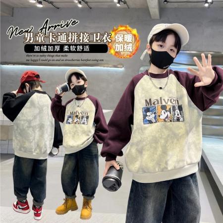 FA49990# 儿童加绒卫衣秋冬新款童装洋气时髦插肩上衣中大男童宽松童装 童装批发宝宝服饰批发