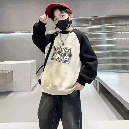 FA49990# 儿童加绒卫衣秋冬新款童装洋气时髦插肩上衣中大男童宽松童装 童装批发宝宝服饰批发