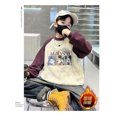 FA49990# 儿童加绒卫衣秋冬新款童装洋气时髦插肩上衣中大男童宽松童装 童装批发宝宝服饰批发