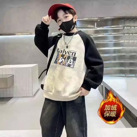 FA49990# 儿童加绒卫衣秋冬新款童装洋气时髦插肩上衣中大男童宽松童装 童装批发宝宝服饰批发