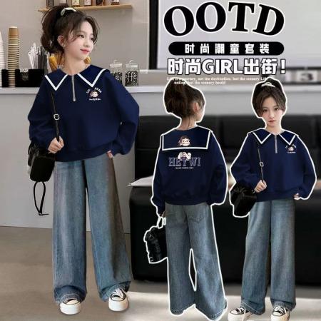 FA49996# 女童秋装海军领卫衣新款儿童中大童女孩打底衫上衣春秋洋气岁 童装批发宝宝服饰批发