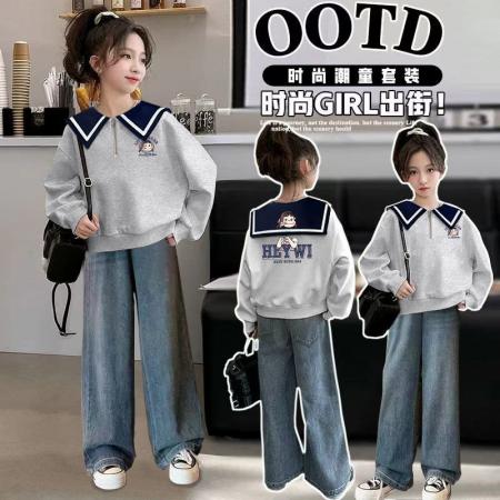 FA49996# 女童秋装海军领卫衣新款儿童中大童女孩打底衫上衣春秋洋气岁 童装批发宝宝服饰批发